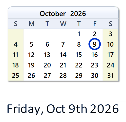 Oct 9, 2026: Holidays, Top Events, Sports & Countdown - USA
