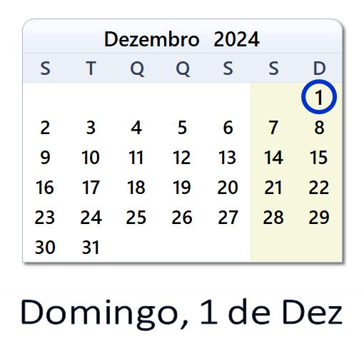 1 de Dezembro, 2024 Calendário com notícias e tweets do dia - PRT