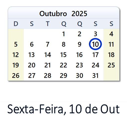 10 de Outubro, 2025 Calendário com notícias e tweets do dia - BRA
