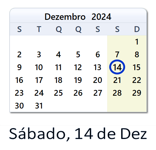 14 de Dezembro, 2024 Calendário com notícias e tweets do dia - PRT