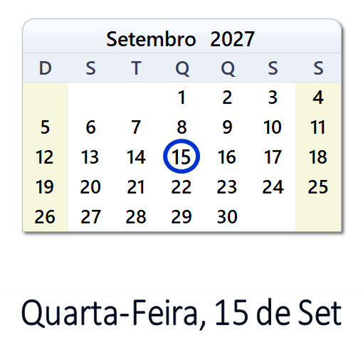 15 de Set, 2027: Feriados, Data e Contagem Regressiva - Brasil