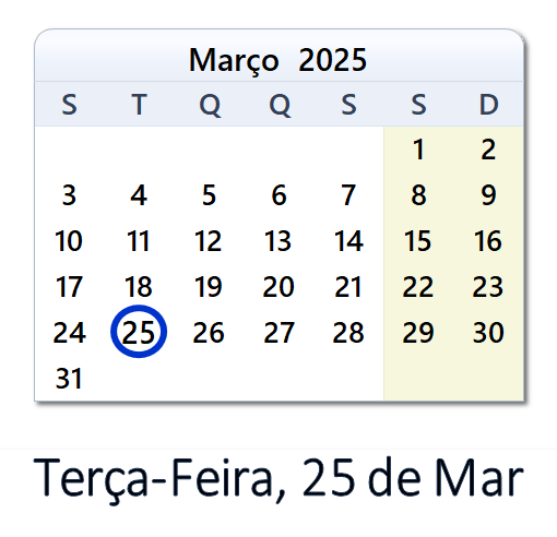 25 de Março, 2025 Calendário com notícias e tweets do dia - PRT