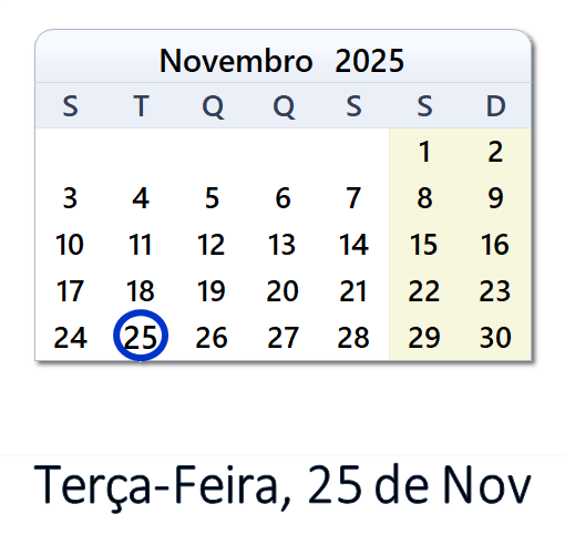 25 de Novembro, 2025 Calendário com notícias e tweets do dia - PRT