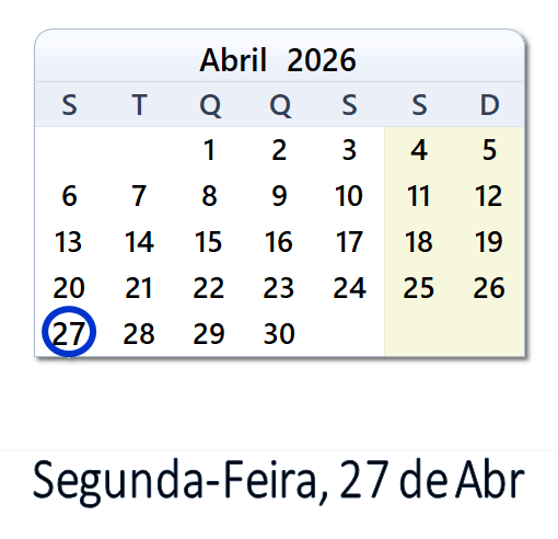 27 de Abril, 2026 Calendário com notícias e tweets do dia - PRT