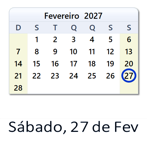 27 de Fev, 2027: Feriados, Eventos, Esportes e Contagem Regressiva - Brasil