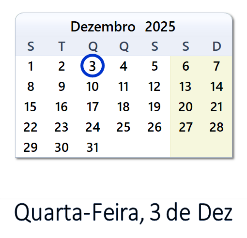 3 de Dezembro, 2025 Calendário com notícias e tweets do dia - PRT