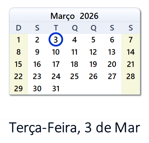 3 de Março, 2026 Calendário com notícias e tweets do dia - BRA
