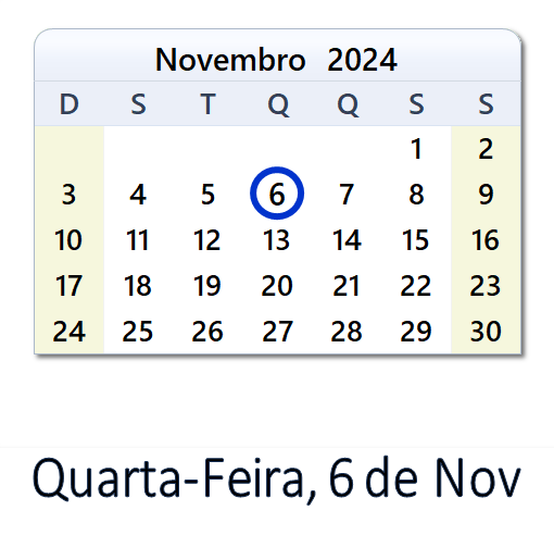 6 de Novembro, 2024 Calendário com notícias e tweets do dia - BRA
