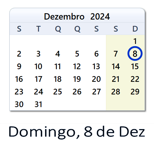 8 de Dezembro, 2024 Calendário com notícias e tweets do dia - PRT
