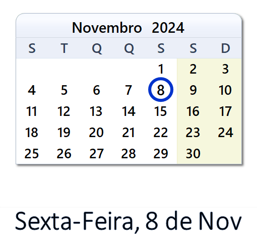 8 de Novembro, 2024 Calendário com notícias e tweets do dia - PRT