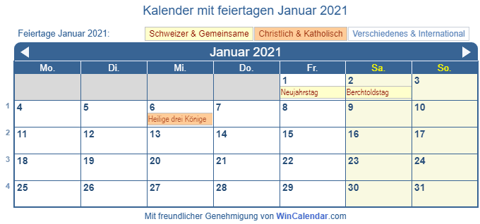 Druckfähig ch Kalender zum Drucken Januar 2021
