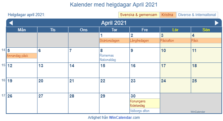 Kalender For Utskrift April 2021