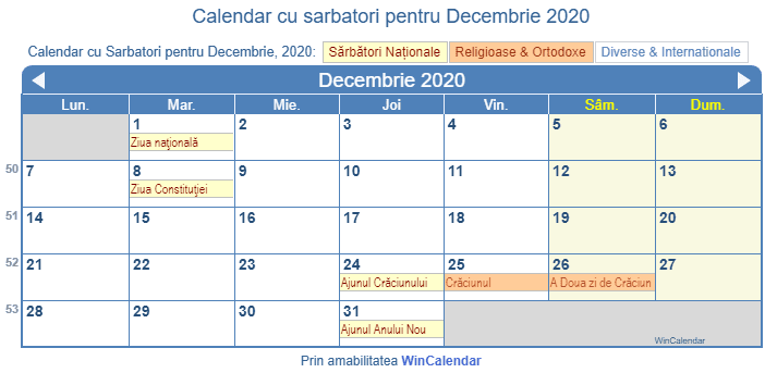 Calendar Decembrie 2020